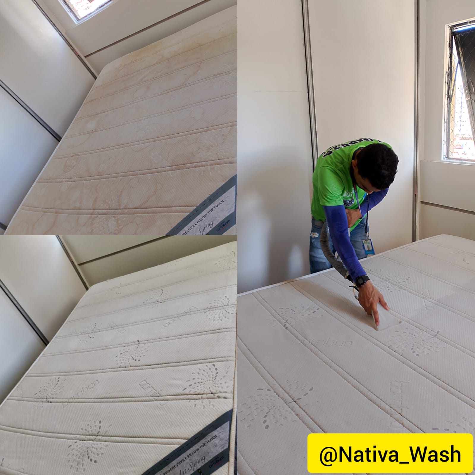 Técnico da Nativa Wash higienizando colchão em Maceió